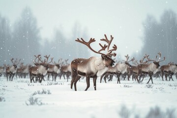 Herd of Caribou in the snow