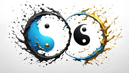 Symbol f&uuml;r Energie aus Metall und Jade wie verschmelzende Energien von Yin und Yang als 3D Objekt, Hintergr&uuml;nde und Vorlage f&uuml;r spirituelle und Design Inhalte Messing Gold wei&szlig; Metall Kreis rund