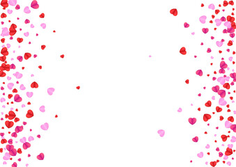 Fototapeta na wymiar Violet Confetti Background White Vector. Shape Illustration Heart. Red February Frame. Pink Heart Anniversary Pattern. Fond Honeymoon Texture.