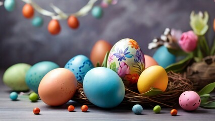 Fototapeta na wymiar Painted eggs for Easter decorations