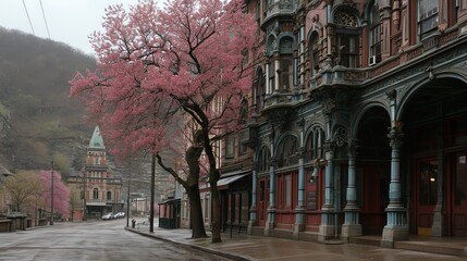 Historic Architecture and Spring Blossoms