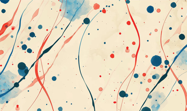 watercolor pattern red lines and blue dots on a light yellow background 