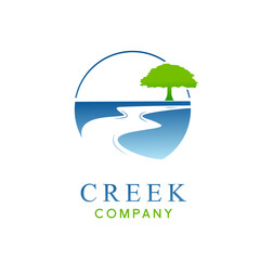 Winding Road Street River Creek With Olive Tree logo design inspiration