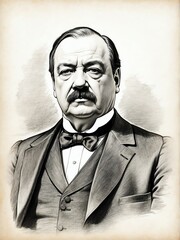 Grover Cleveland hand drawn sketch portrait on plain white background from Generative AI