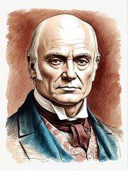 John Quincy Adams hand drawn sketch portrait on plain white background from Generative AI