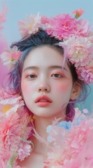 A woman with pink flowers in her hair