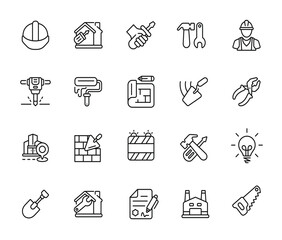 Construction line icon set isolated on transparent background