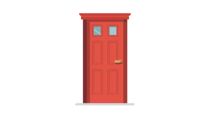 Red door flat layer illustration, isolated on transparent background 