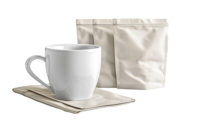 a cup and coffee packets mockup, the concept for tea or coffee, mockup