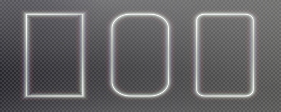 Festive sparkling frame  white, rectangle png. Festive rectangle, frame, for cards, invitations, banners, adverts. Neon frame, set of geometric frames.