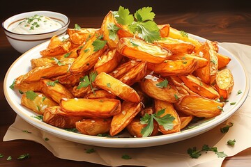 fried potatoes meal in a plate illustration