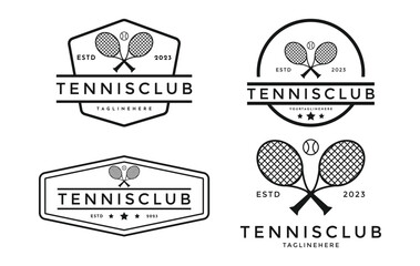 set of tennis ball club logo design vintage retro badge label 