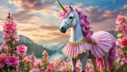 Unicorn in a princess dress theme in pink