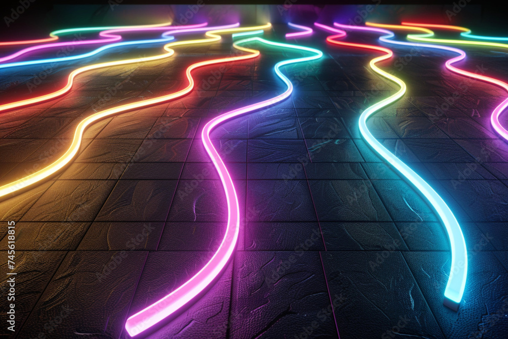 Poster 3d render of abstract background with neon light lines. 3d illustration