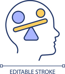 Neuromediator disbalance RGB color icon. Neurocognitive function disease. Scales counterweight, geometry figures. Isolated vector illustration. Simple filled line drawing. Editable stroke