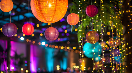 Joyful Festive Gathering Bokeh Orbs | Colorful Decorations & Lights