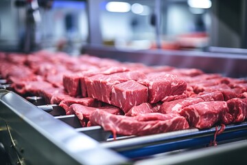 Food production process in a plant. Producing raw meat