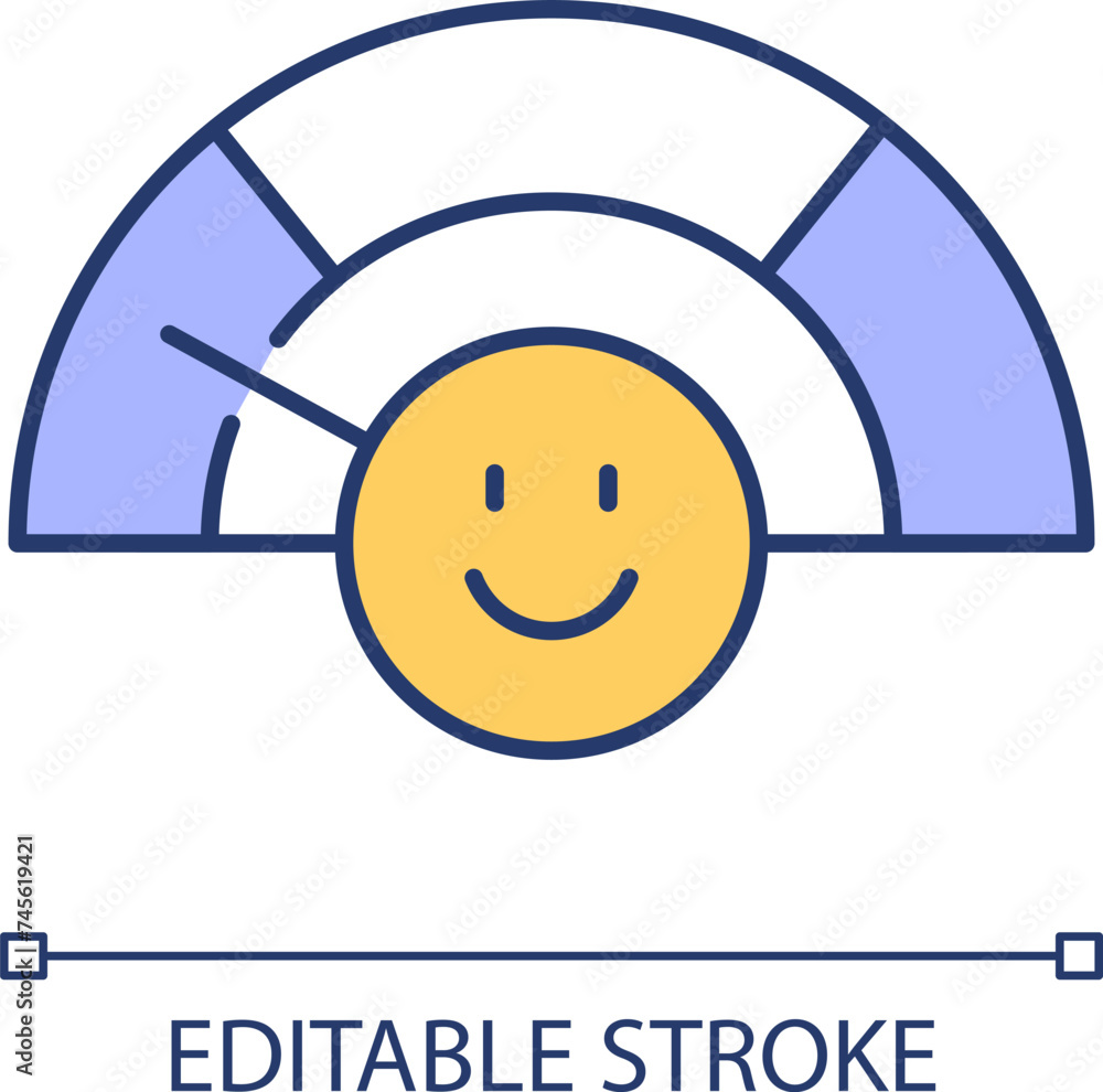 Poster happiness progress meter rgb color icon. emotion measurement, scale. cheerful positive face. satisfa