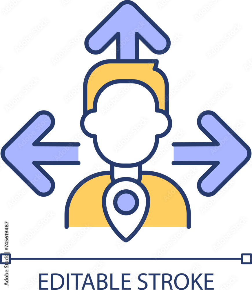 Poster direction choosing problem rgb color icon. gps location pointer sign. navigation select, decision co