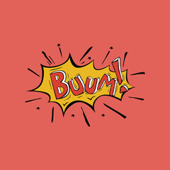 Vector illustration of cartoon word Buum with speech bubble.