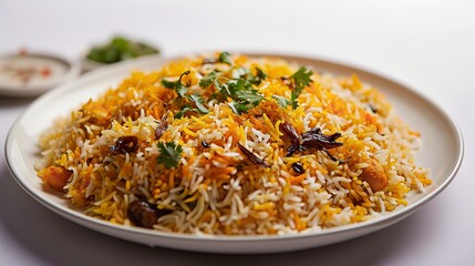 Bombay Biryani in White Plate Traditional Spicy