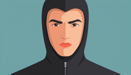 Modern Flat Style Vector Design: Male Face in Shadow