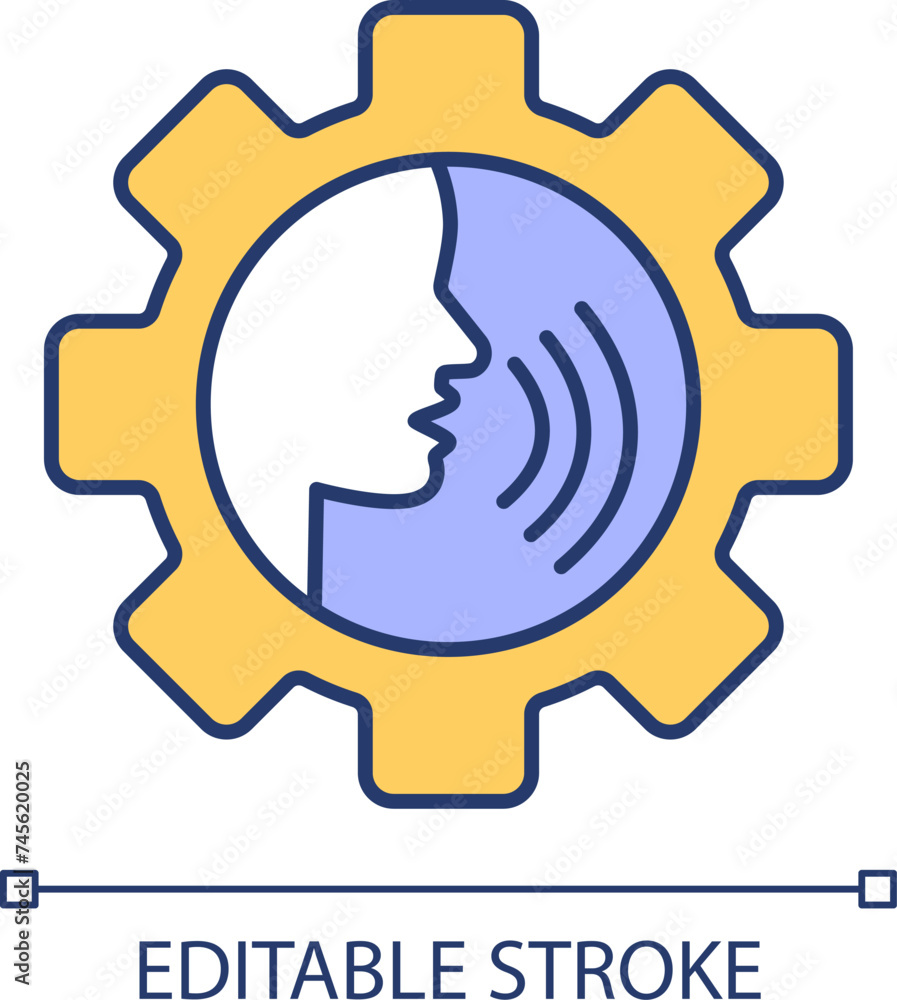 Poster fluency voice control rgb color icon. speaking head. speech recognition, quick talking. language pro