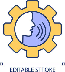 Fluency voice control RGB color icon. Speaking head. Speech recognition, quick talking. Language proficiency talk. Isolated vector illustration. Simple filled line drawing. Editable stroke