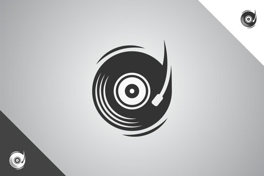 Vinyl disc logo. Minimal and modern logotype. Perfect logo for business related to band, musicians and singers industry. Isolated background. Vector eps 10.