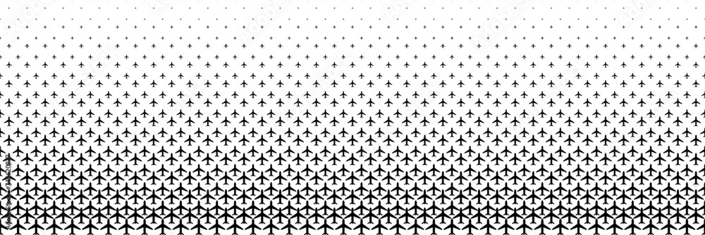 Poster horizontal black halftone of aeroplane design for pattern and background.