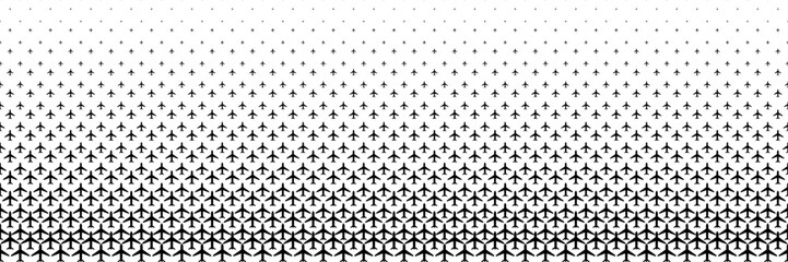 horizontal black halftone of aeroplane design for pattern and background.