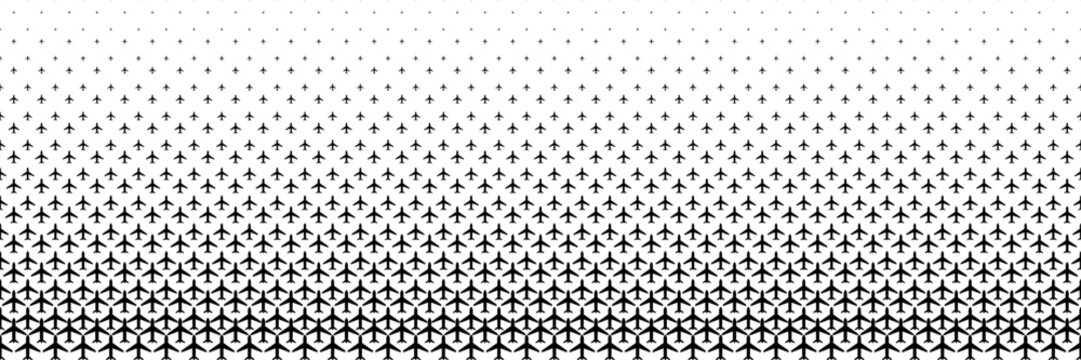 horizontal black halftone of aeroplane design for pattern and background.