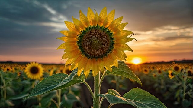 Sunset Shimmers on Sunflowers: Green and Gold Beauty