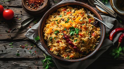 Capture the Essence of Rice Pilaf in a Mouthwa - obrazy, fototapety, plakaty