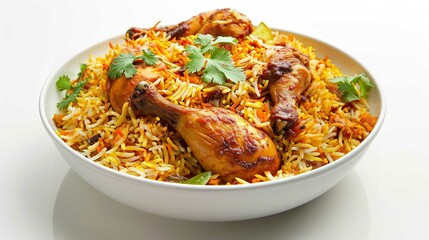 Chicken Biryani Isolated on White Background