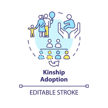 Kinship adoption multi color concept icon. Child adopted by family member. Legal caregiver. Child custody. Round shape line illustration. Abstract idea. Graphic design. Easy to use