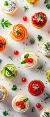 high quality photo of cupcakes made from different types of vegetables, vegetarian style ,copy space