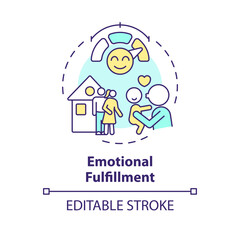 Emotional fulfillment multi color concept icon. Benefit of child adoption. Happy family. Loving parent and kid. Round shape line illustration. Abstract idea. Graphic design. Easy to use