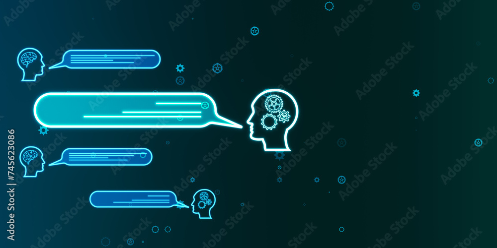 Aufkleber creative chat gpt hologram with speech bubbles on blurry blue backdrop. ai concept. 3d rendering.