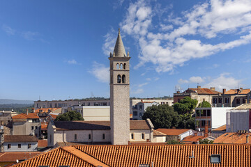 Bell tower of 20th century Saint Anthony church located next to Pula Arena, Pula, Croatia, Istria