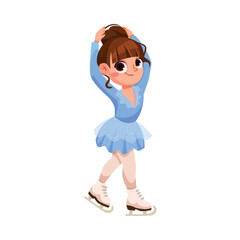 Happy Girl Character Ice Skating Do Sport and Physical Body Training Vector Illustration