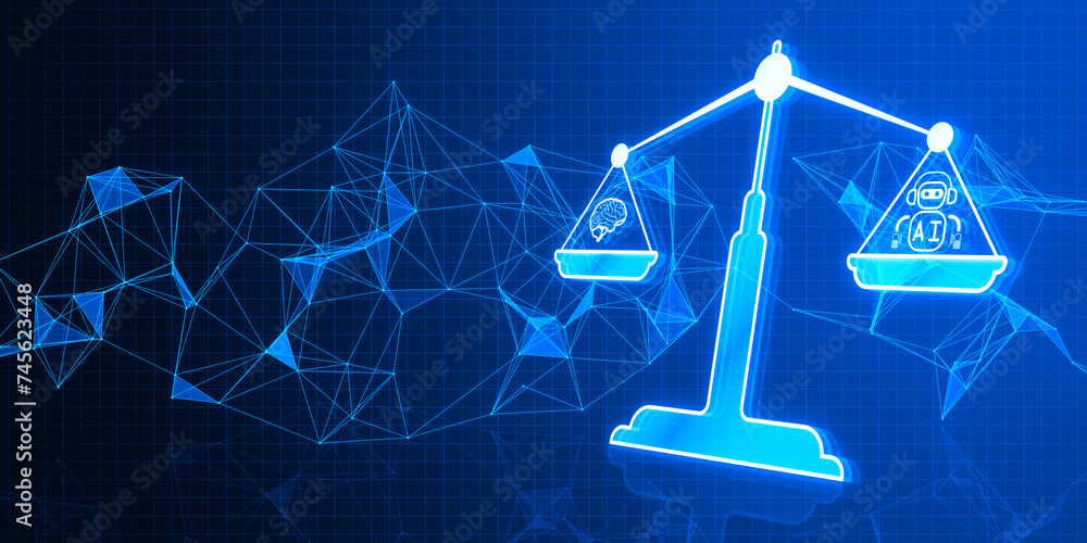Aufkleber concept of ai law, artificial intelligence regulations in futuristic glowing low polygonal style wit