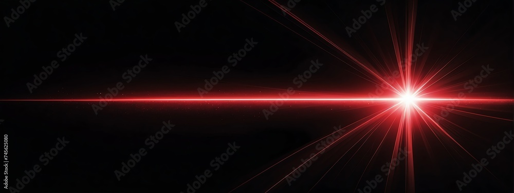 Aufkleber wide angle panoramic view of a red flare of light ray on plain black background from generative ai