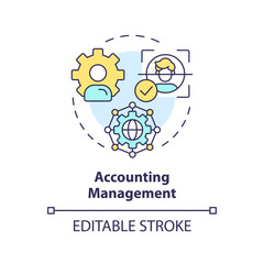 Accounting management multi color concept icon. Digital tracking, log analyzing. Network protocol regulation. Round shape line illustration. Abstract idea. Graphic design. Easy to use