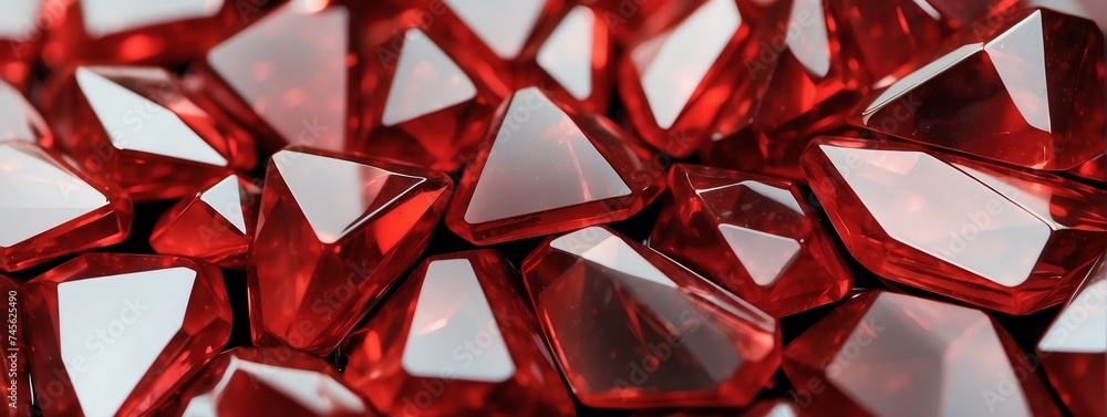 Poster wide angle panoramic view of red crystal texture background wallpaper from generative ai