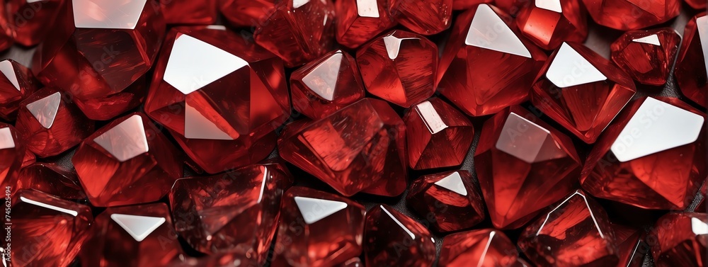 Poster wide angle panoramic view of red crystal texture background wallpaper from generative ai