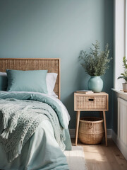 Serene Haven, Scandinavian Bedroom with Seafoam Blue Accents