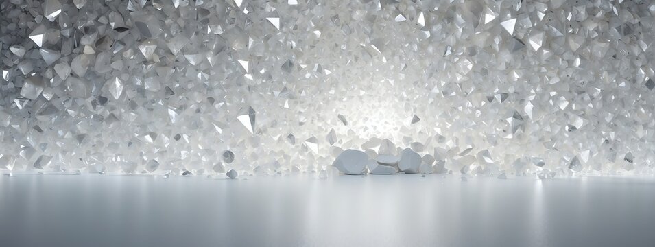 Wide angle panoramic view of shiny white crystal texture background wallpaper from Generative AI © sevenSkies