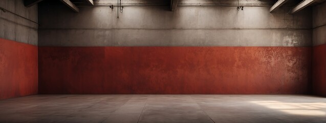 Amazing panoramic view of red concrete wall texture rough cement retro background vintage from Generative AI