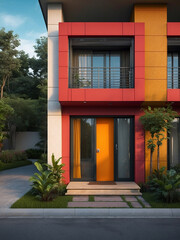 Fototapeta na wymiar Modern Elegance, A Colorful Front Door Welcomes You Home.